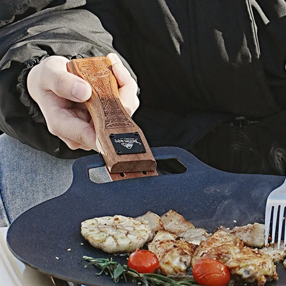 Camping Cooking Appliances - Наружная сковорода-гриль из натурального дерева с